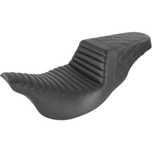 SADDLEMEN Step-Up Seat — Rear Lattice Stitch/Front Tuck-n-Roll - Black - FL '08-23 808-07B-176